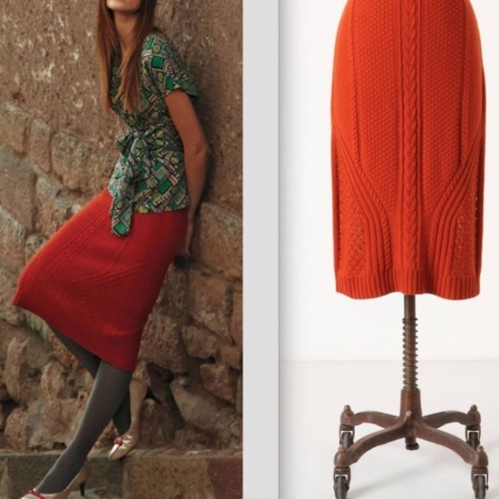 Anthropologie burnt orange pencil sweater skirt